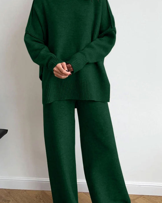 Sæt Ensfarvet Løs Sweater
