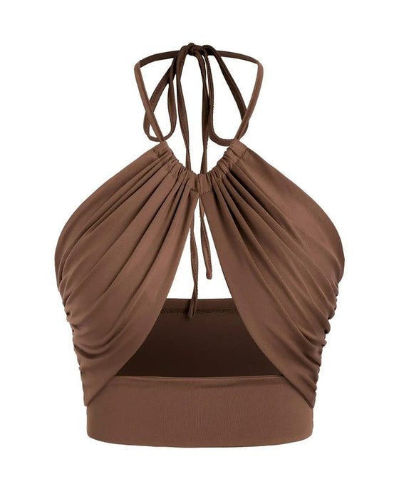 Cami Top Dame Smukkning Knobning Bag Halterhals Kort