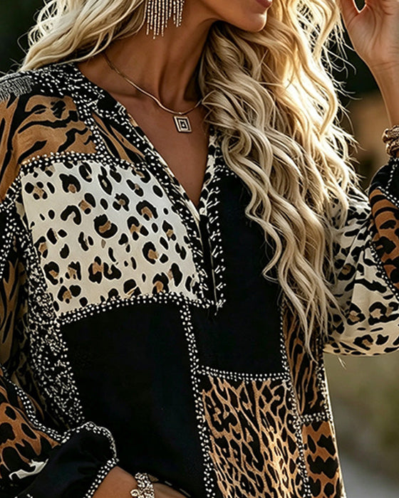 Bluse Leopard Farveblok