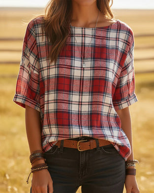 Bluser Rund Hals Tartan