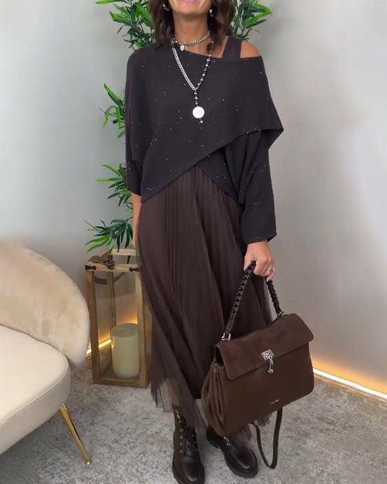 Set Med Elegant Stil, Asymmetrisk Pullover Och Spetsrok