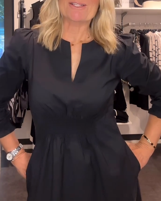 A-Formet Kjole Med Puffærmer Og Markeret Talje