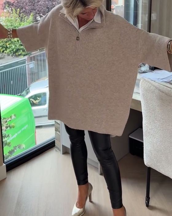 Pullover Ståkrave Halv Lynlås Løs