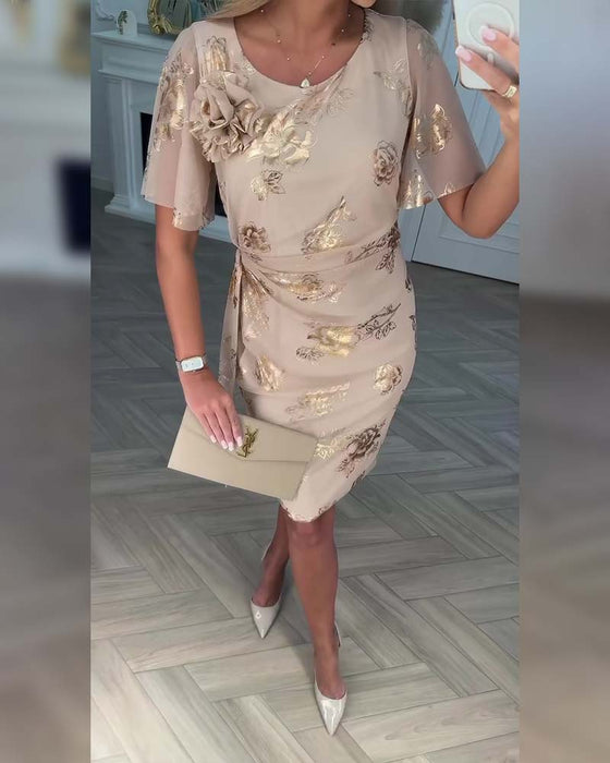 Kjole Bronzende Taljestrykkende Elegant