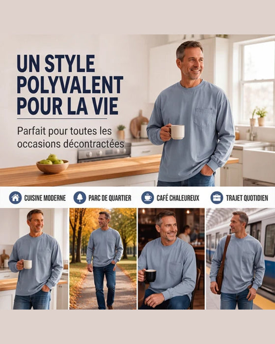 Herre T-Shirt Rund Hals Lomme Ensfarvet