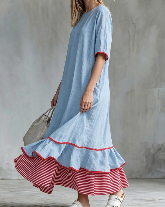 Kjole Farveblok Stribe Rynket Maxi
