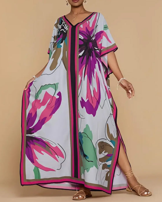 Kjole V-Hals Løs Tryk Resort Cover-Up