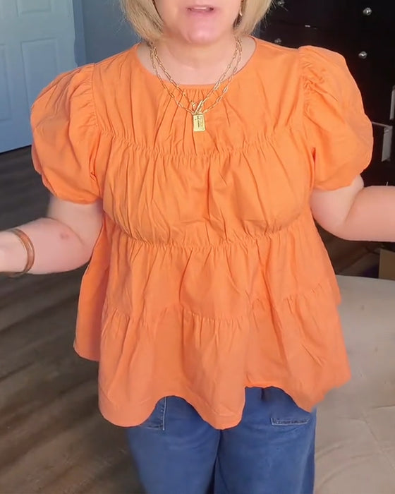 Bluse Puffærme Loose-Fit Rynket