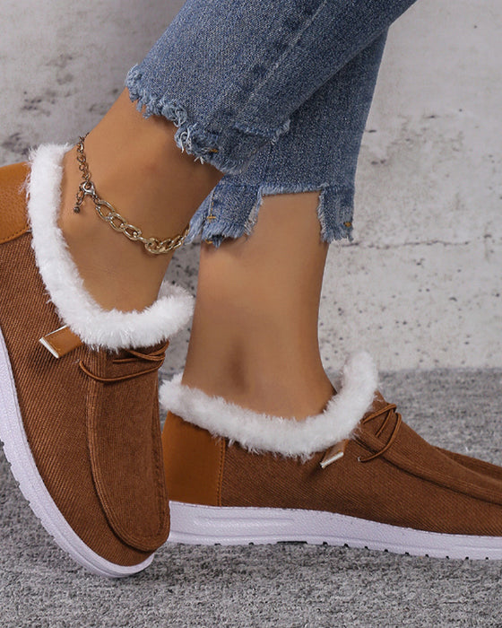 Ensfarvede varme hjemmesko med tyk plysforing