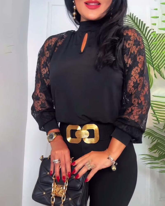 Top mode ensfarvede hæklede blondeærmer patchwork