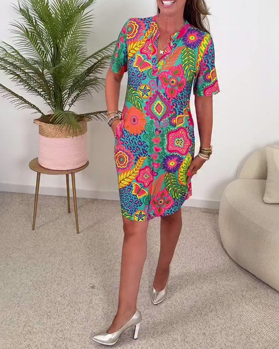 Kjole Mode Korte Ærmer Blomstertryk