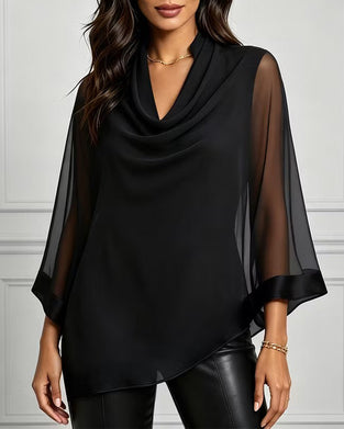 Bluse Mock Neck Uregelmæssig Ensfarvet Sheer