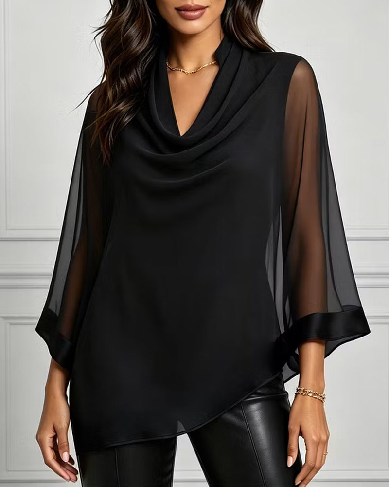 Bluse Mock Neck Uregelmæssig Ensfarvet Sheer