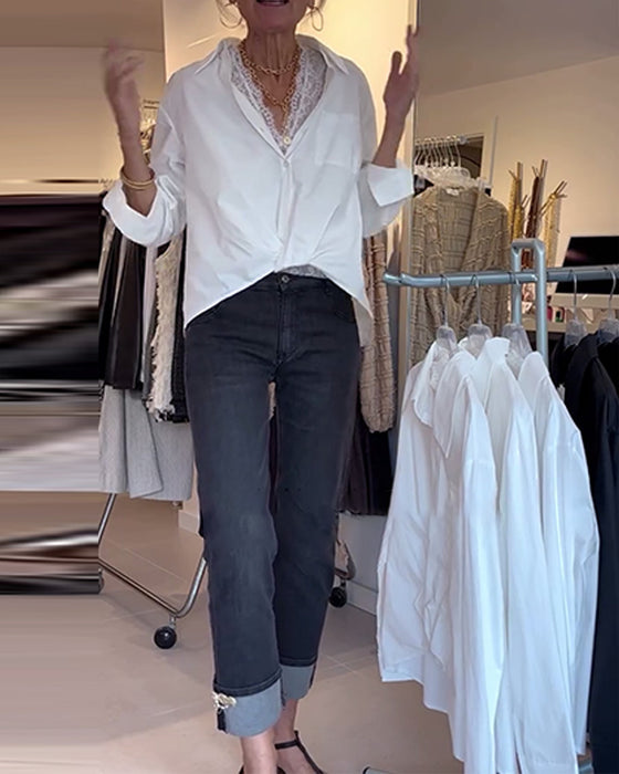 Skjorte Og Blonder Inner Sæt Opslag Ensfarvet Langærmet