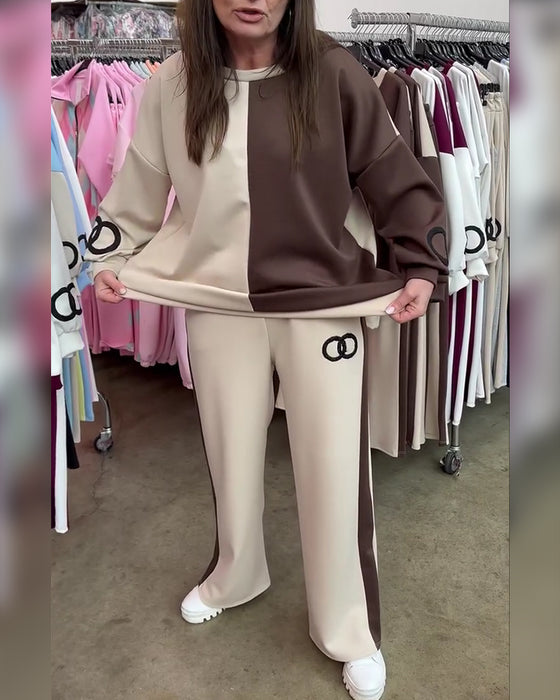 Sæt Kontrastfarve Casual Sweatshirt