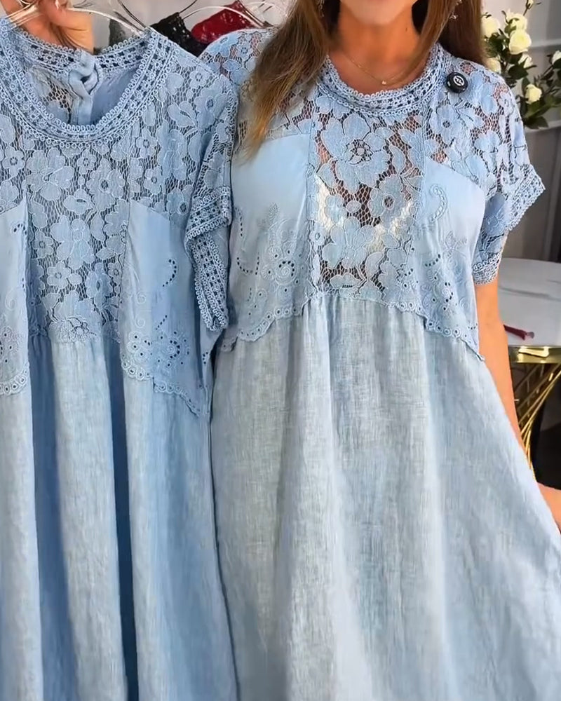 Kjole Elegant Blondekant Patchwork Maxi