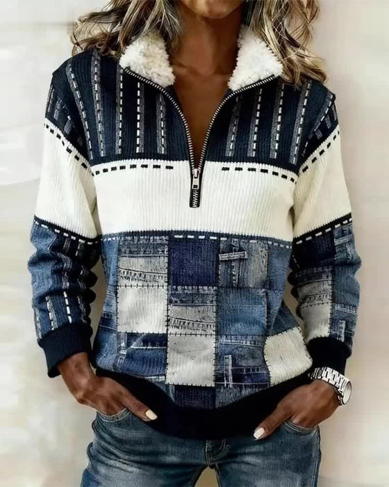 Retro-Sweatshirt Med Halvlås I Halsen