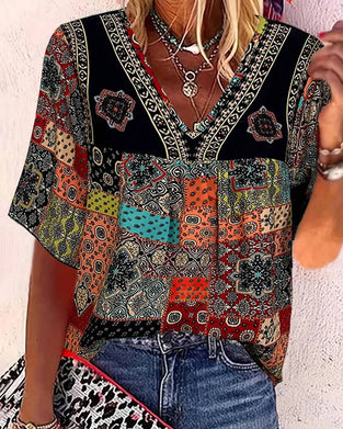 Plissede T-shirt Med Vintage-Mønster