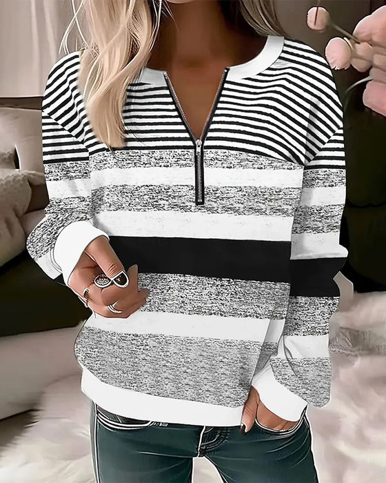 Sweatshirt Casual Halvlynlås Stribet