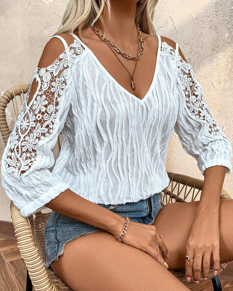 Bluse Blonde Off-Skulder Rynket Tekstureret