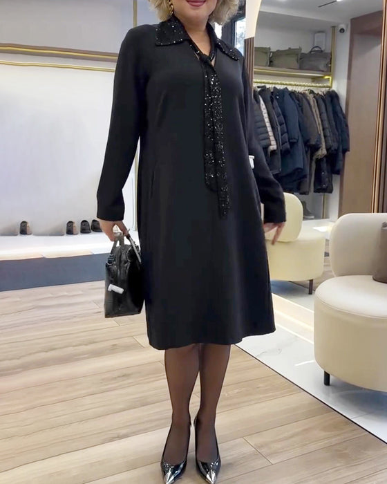 Kjole Langærmet Med Krave I Patchwork