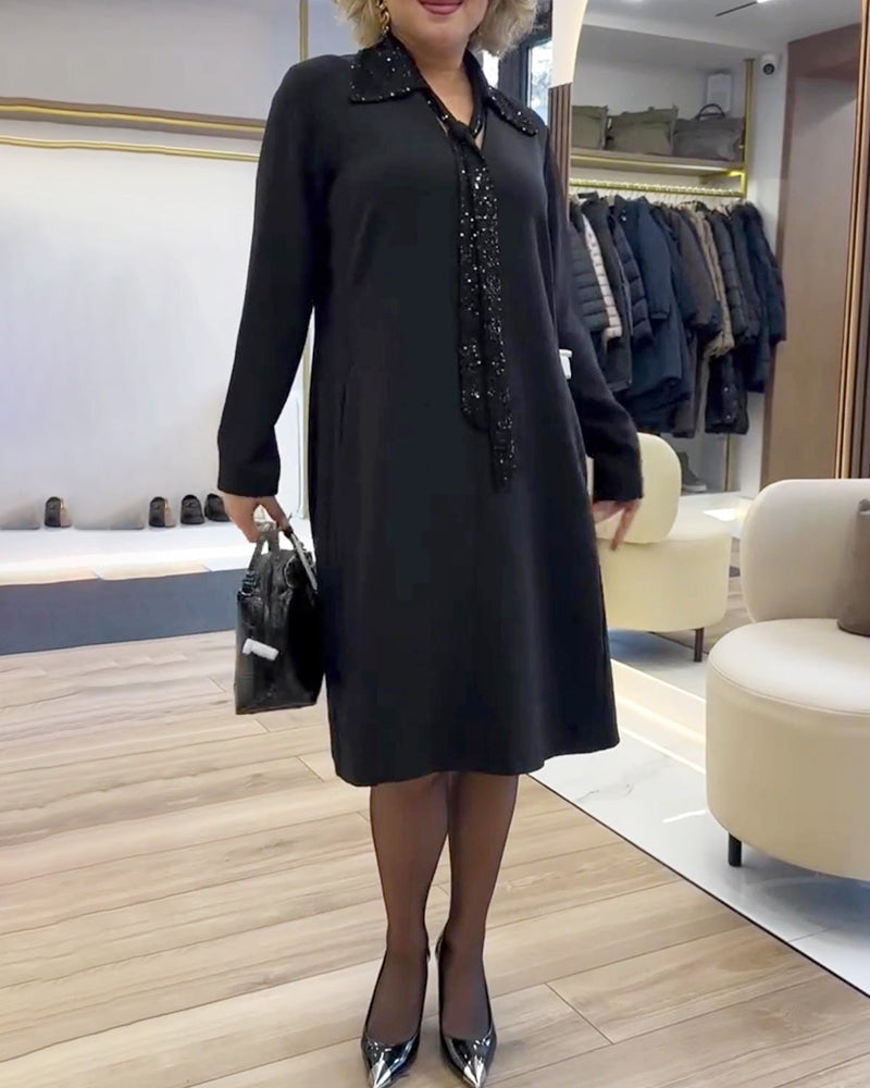 Kjole Langærmet Med Krave I Patchwork