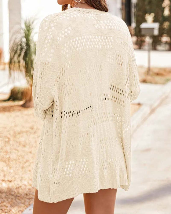 Cardigan Ensfarvet Udhulet Casual