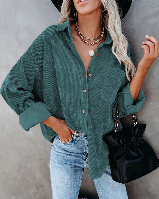 Ensfarvet Manchesterbluse Med Lomme