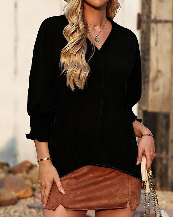 Bluse V-Udskæring Loose Fit 3/4-Ærme