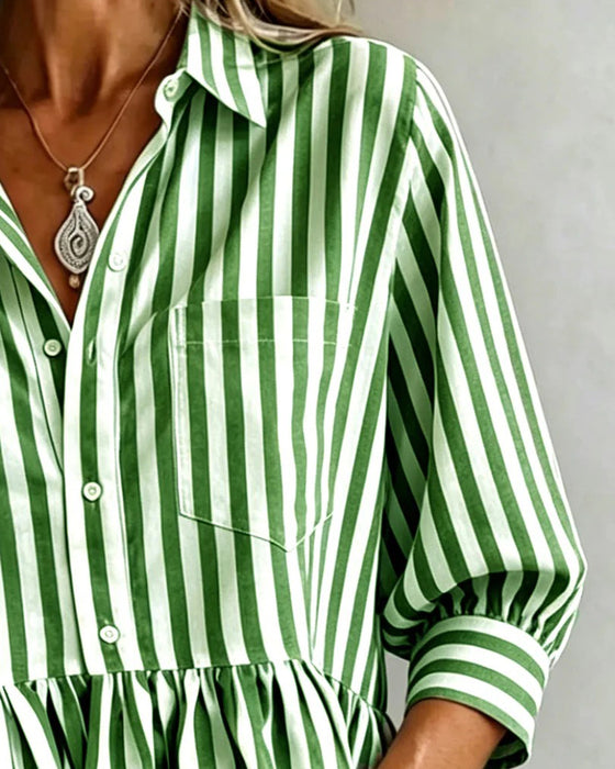 Afslappet Stribet Bluse Med Volanger