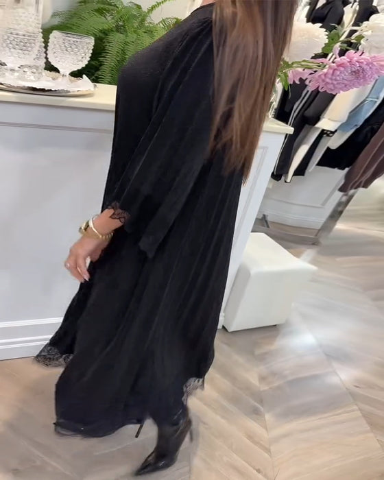 Kjole Rund Hals Løs Blonde Patchwork