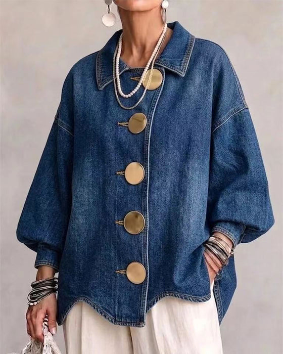 Frakke Stor Metallknap Vasket Denim