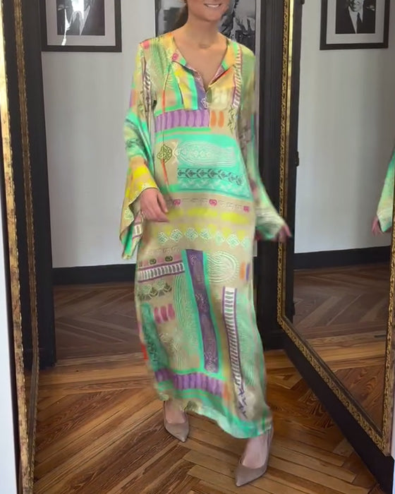 Kjole Med Lange Ærmer Og Sløjfeprint