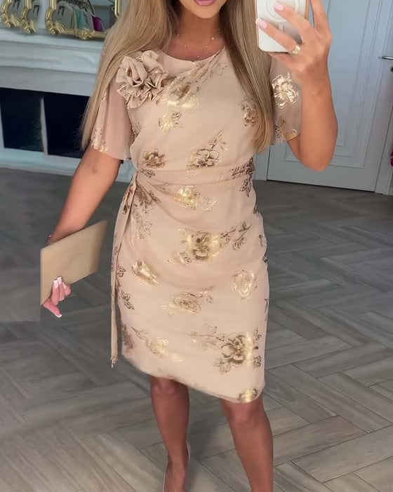 Kjole Bronzende Taljestrykkende Elegant