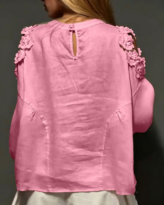 Bluser Rund Hals Udskæring Off-Shoulder 3D Blomstret