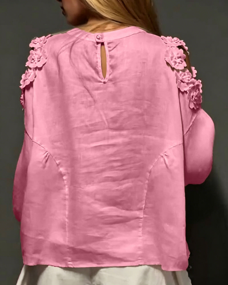 Bluser Rund Hals Udskæring Off-Shoulder 3D Blomstret
