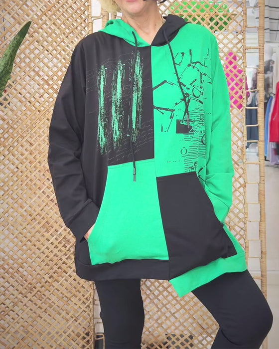 Sweatshirt afslappet hætte farveblok printet