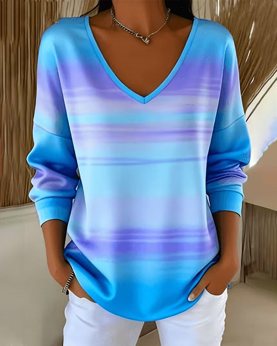 Sweatshirts V-Hals Lang Ærme Ombre