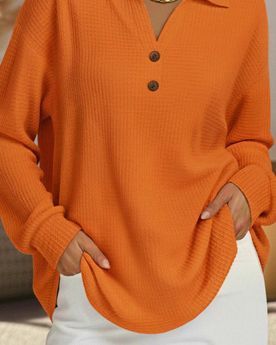 Bluse Slag Knap Vaffel Ensfarvet