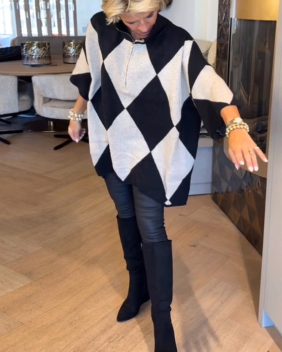 Sweater Stående Krave Argyle Uregelmæssig