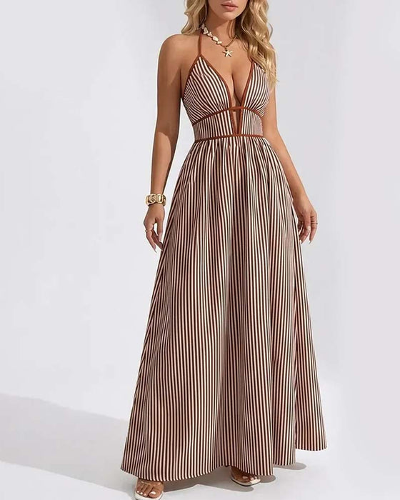 Kjoler Dyb V-Hals Spaghetti Strop Stribe Lang