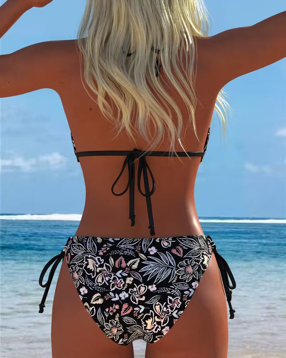 Bikini Blomstret Halsstrop Bindes Todelt Bikini