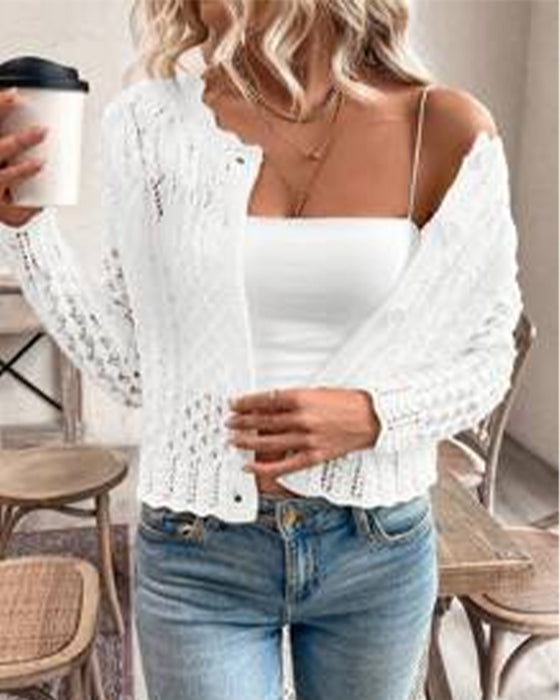 Cardigan Afslappet Rund Hals Knappet Strik