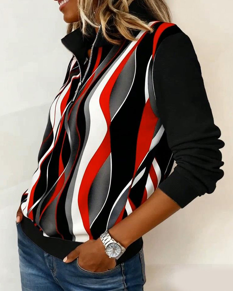 Langærmet Trykt Sweatshirt Med Halv Lynlås