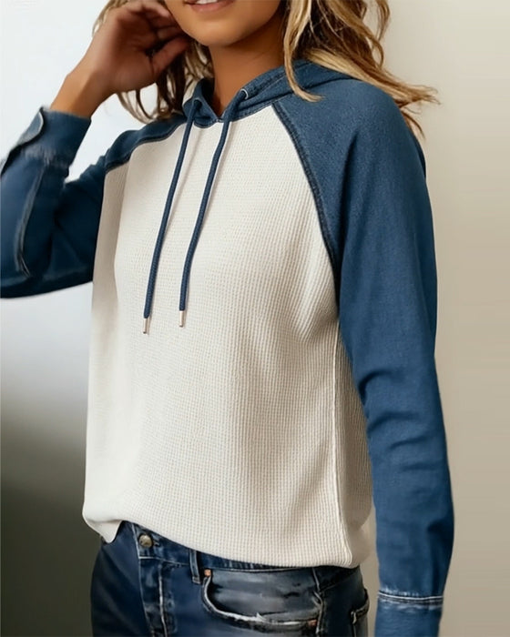 Hoodie Stilfuld Denim Strikket Patchwork