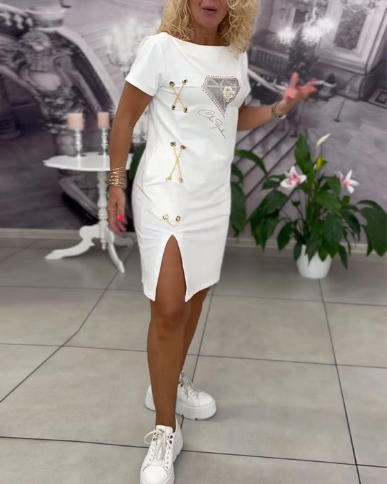 Kjole Printet Tætsiddende Slids