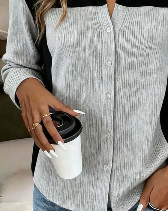 Skjorte Ribbet Farveblok Casual