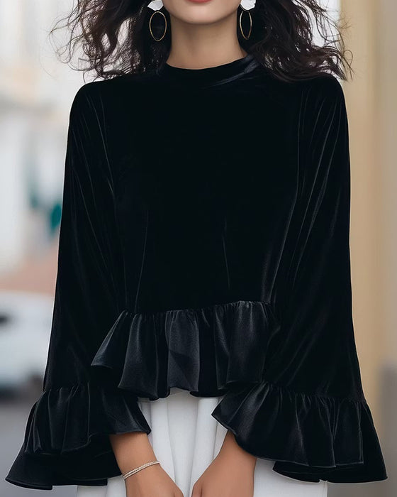 Bluse Rundhalset Ruffle Flare Ærme