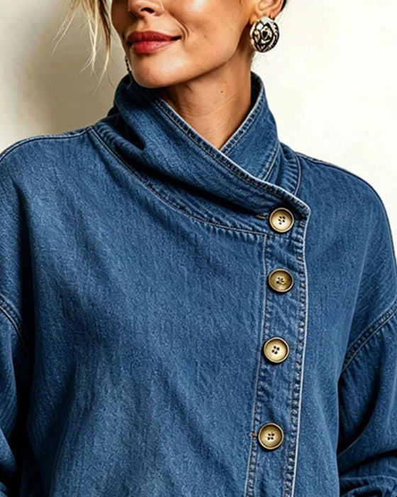 Frakke Diagonal Knap Ståkrave Denim