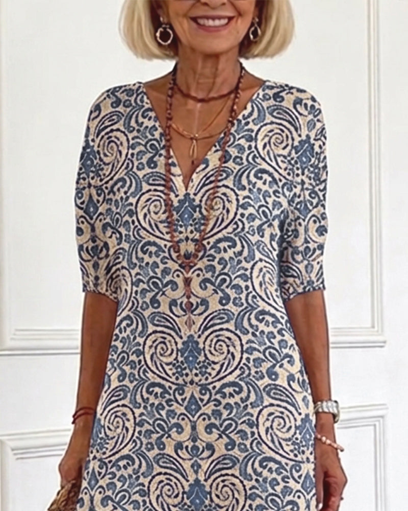 Kjole Vintage Blomstermønster V-Hals Maxi